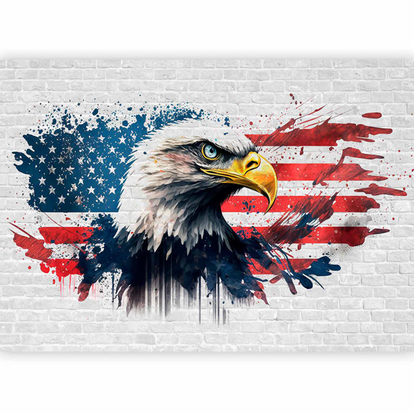Millwood Pines Wall Mural Flag, bird and brick background Wayfair